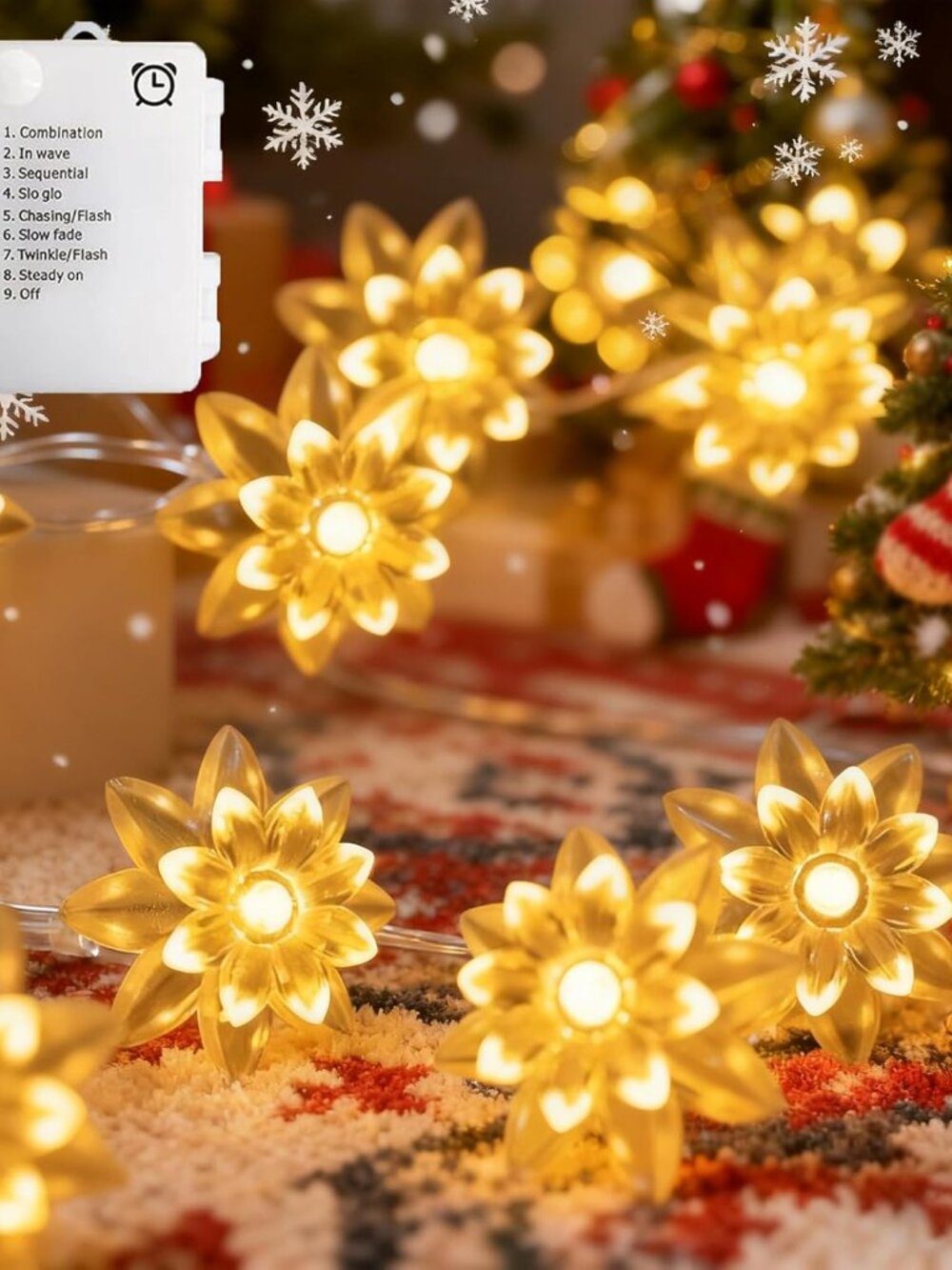 Flower String Lights Battery Operated 158" Lotus Flower Warm White